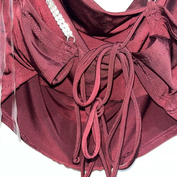 Maroon going out top with diamond studded straps. Tie back. - Picture 4 of 6